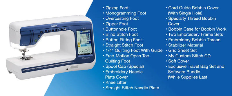 brother-essence-innov-is-vm5200-sewing-embroidery-and-quilting-machine-three-quarter-view-with-accessory-list