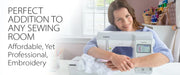 smiling-woman-leaning-on-brother-innov-is-ns1250e-embroidery-machine-perfect-addition-to-any-sewing-room-banner-view