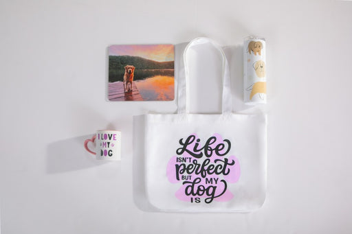 overhead-view-sublimated-tote-bag-mug-tumbler-and-mouse-pad-crafted-using-brother-sp-1-sublimation-printer