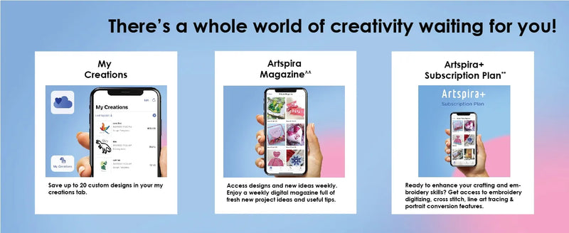artspira-app-displaying-my-creations-magazine-and-subscription-plan-features-on-smartphones