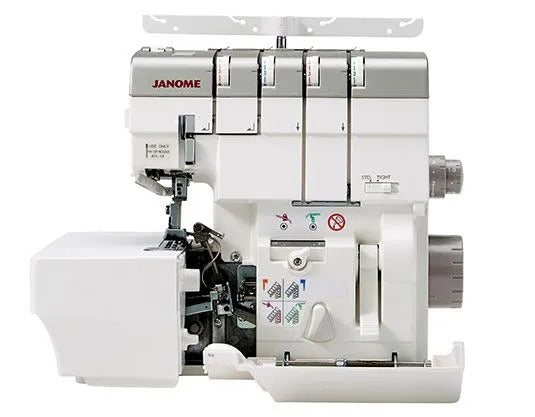 Janome AirThread 2000D Professional overlocker shown fully assembled with the included extra-wide extension table attached.