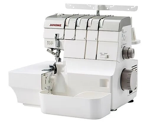 Janome AirThread 2000D Professional overlocker shown fully assembled with the included extra-wide extension table attached.