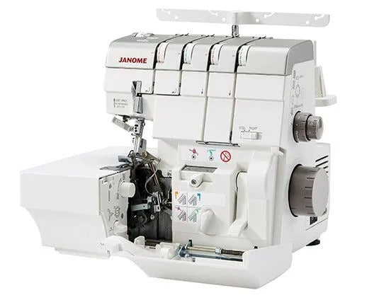 Janome AirThread 2000D Professional overlocker shown fully assembled with the included extra-wide extension table attached.