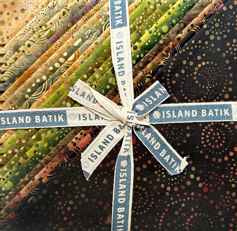 Island Batik Dotmania 10-inch fabric stack with 42 coordinated cotton batik squares