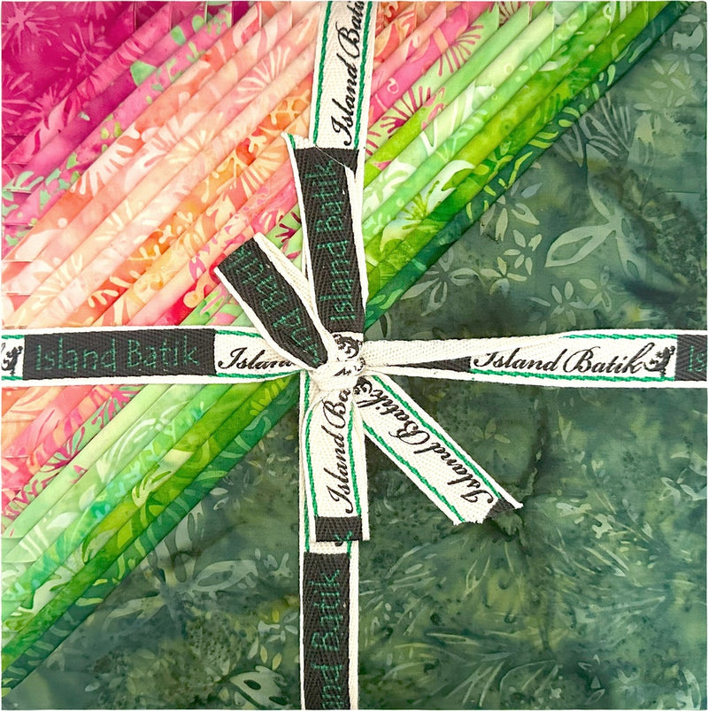 Island Batik Everlasting 10-inch fabric stack with 42 coordinated cotton batik squares