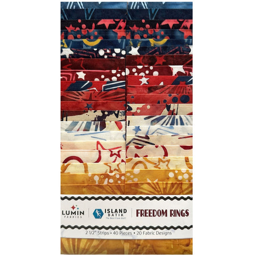 Island Batik Freedom Rings 2.5-inch strip pack with 40 coordinated cotton batik strips