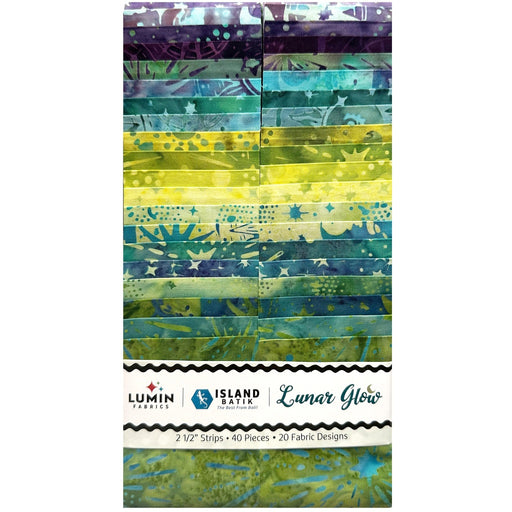 Island Batik Lunar Glow 2.5-inch strip pack with 40 coordinated cotton batik strips