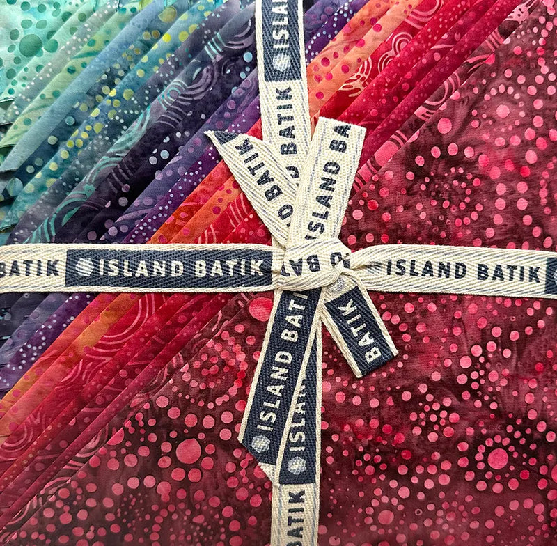 Island Batik Pop Dots 10-inch fabric stack with 42 coordinated cotton batik squares