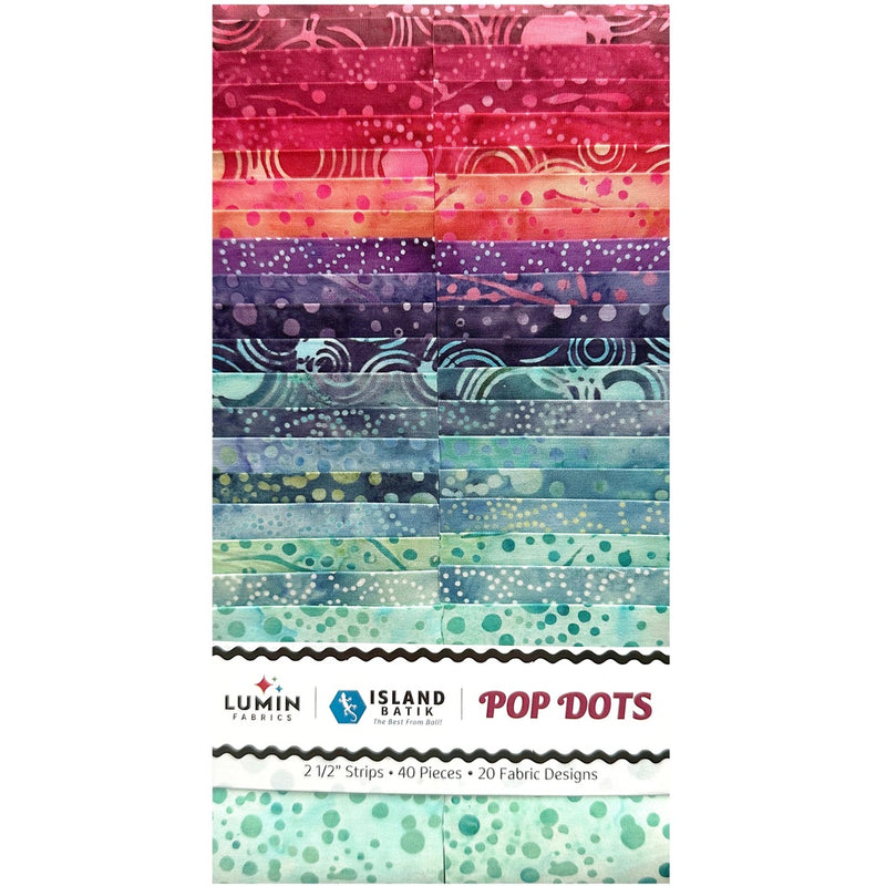 Island Batik Pop Dots 2.5-inch strip pack with 40 coordinated cotton batik strips