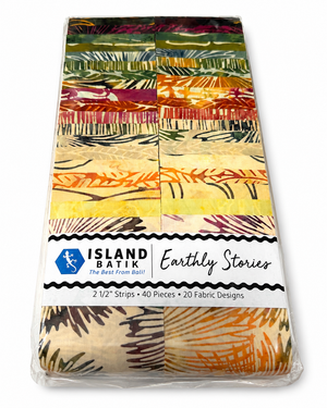 Island Batik Earthly Stories 2.5" Strip Pack – 40 Precut Batik Fabric Strips by Jean Wells