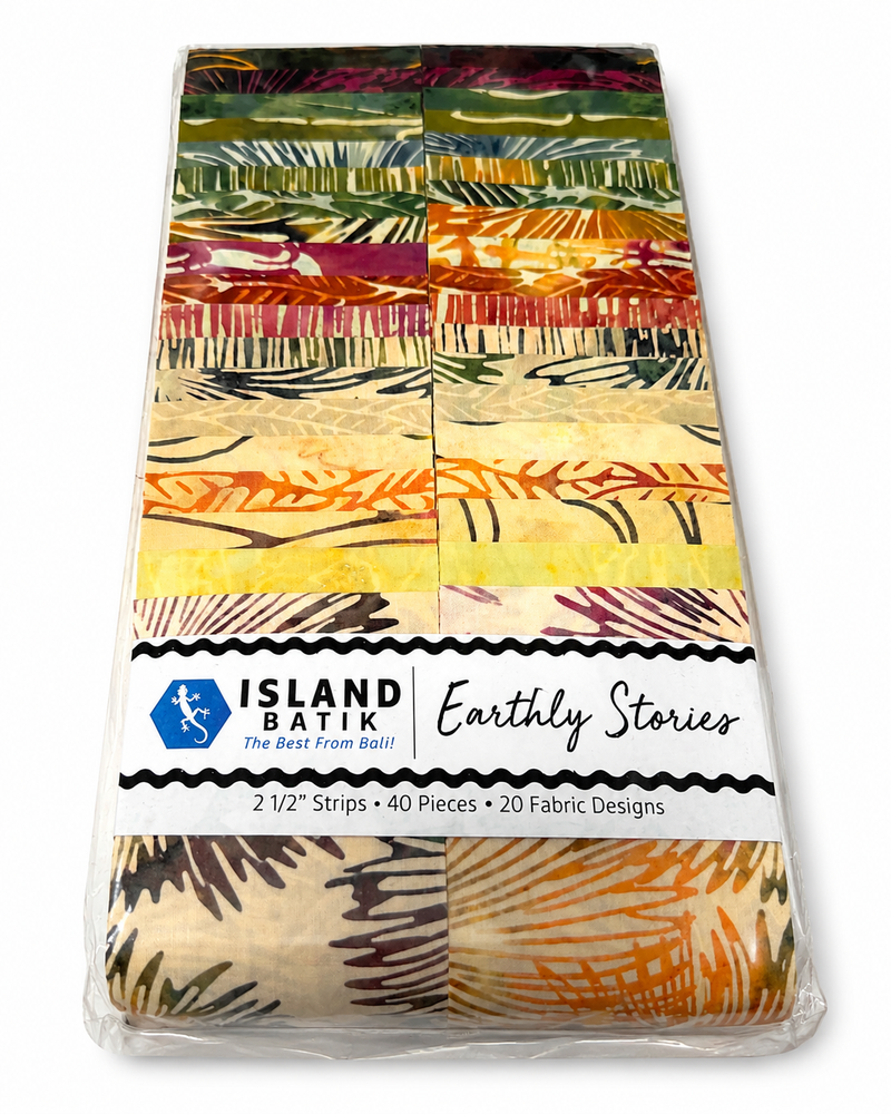 Island Batik Earthly Stories 2.5" Strip Pack – 40 Precut Batik Fabric Strips by Jean Wells