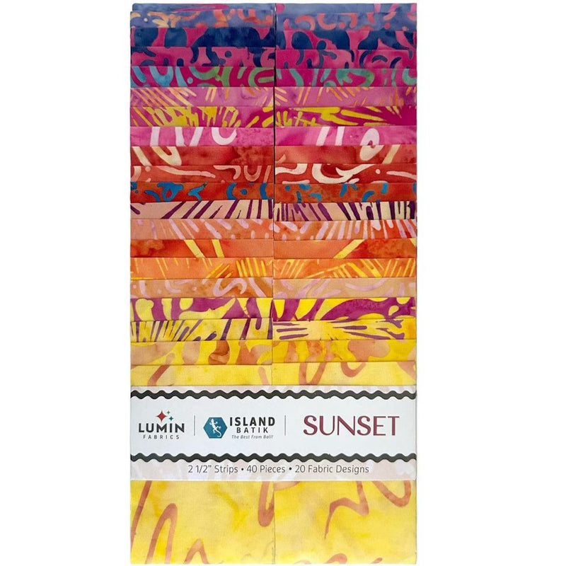 Lumin Fabrics Sunset Island Batiks 2.5" Strip Pack – 40 Precut Batik Fabric Strips