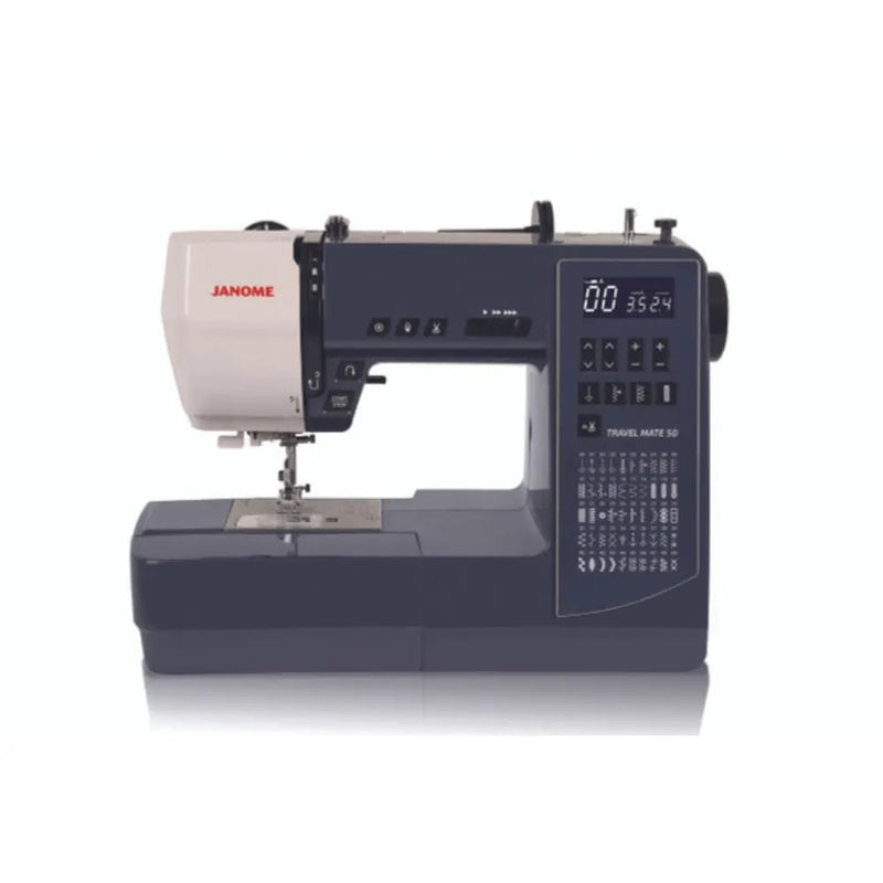 anome TravelMate 50 computerized sewing and quilting machine front view displaying control panel buttons.