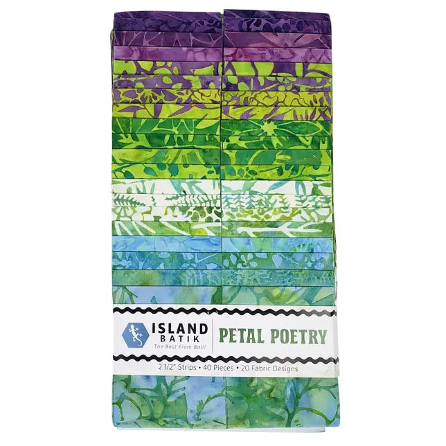 Island Batik Petal Poetry 2.5" Strip Pack – 40 Precut Batik Fabric Strips by Jerry Khiev