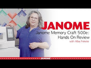 Janome Memory Craft 500E Limited Edition computerized embroidery machine front view showing full color LCD touchscreen