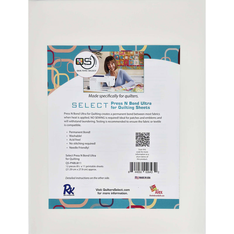 Quilters Select Press N Bond Ultra Fusible Sheets – 8.5" x 11" (12 Pack) Permanent Fabric Adhesive