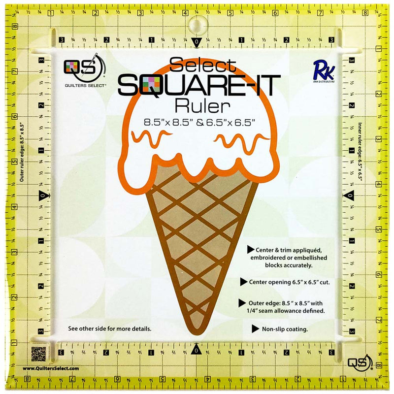 Quilters Select Square It Ruler 8.5" – Precision Centering & Fussy Cut Quilting Ruler
