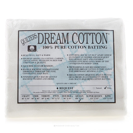 Quilters Dream Cotton Request white batting queen size package
