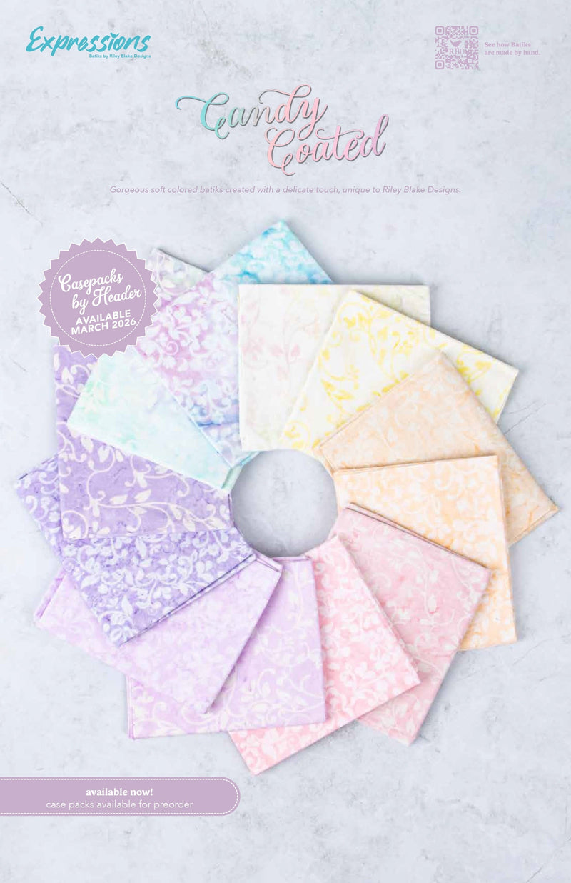 Candy Coated official Riley Blake Designs collection and quilt project inspiration for Riley Blake Expressions Batiks Elementals Candy Coated Fat Quarter Bundle – 24 Pieces