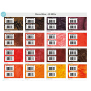 Expressions Batiks Warm Glow official Riley Blake Designs 16-SKU assortment overview for Riley Blake Expressions Batiks Hand-Dyes Warm Glow 2.5" Rolie Polie Strip Roll – 40 Pieces, SKU RP-21007-40