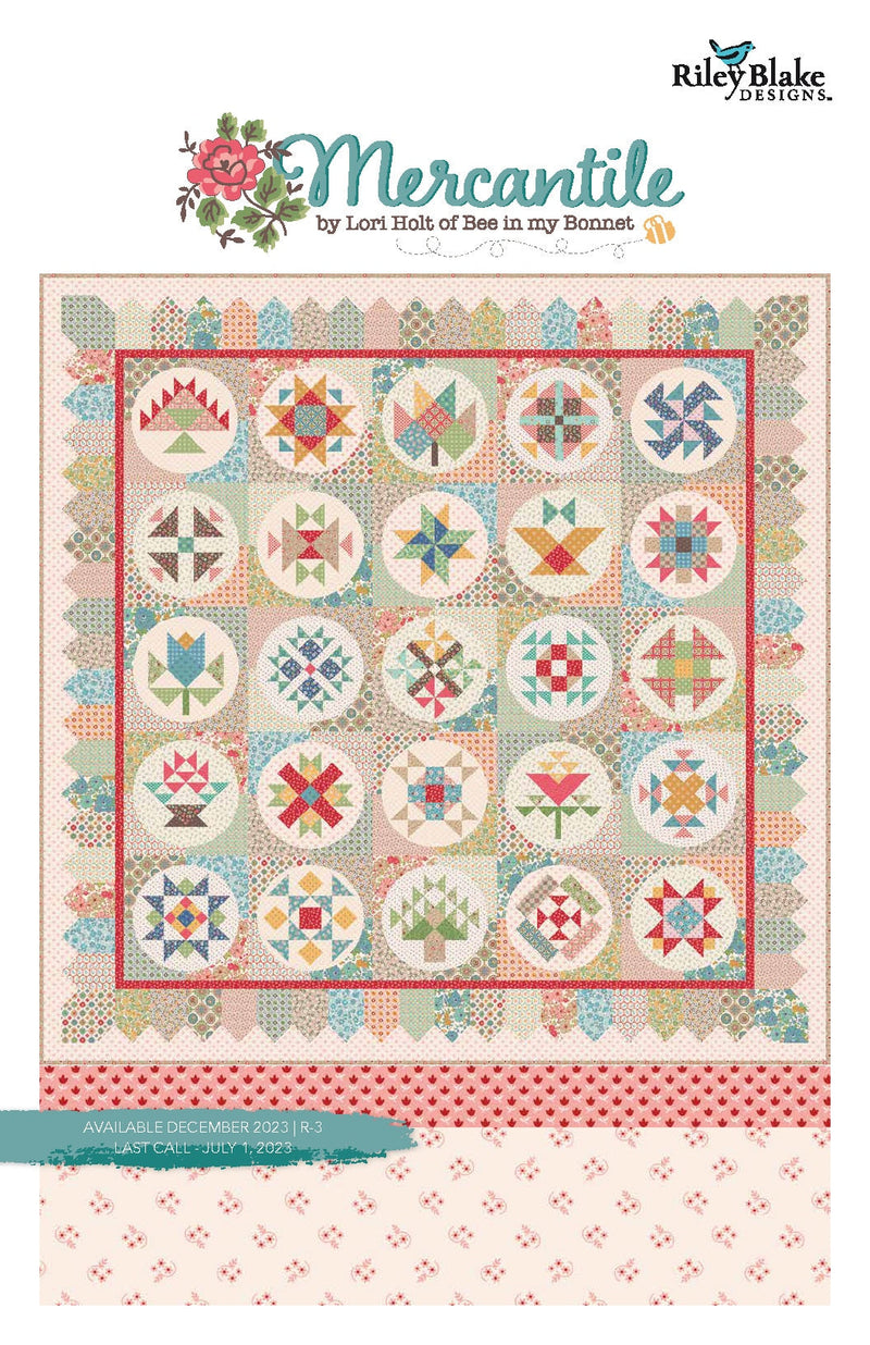 Mercantile official Riley Blake Designs collection and quilt project inspiration for Lori Holt Mercantile Adore Blues 108" Wideback Fabric – 3-Yard Pack | Riley Blake