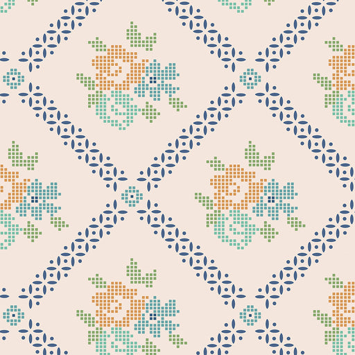 Lori Holt Mercantile Adore Blues 108" Wideback Fabric – 3-Yard Pack | Riley Blake full-repeat fabric design without ruler, official Riley Blake Designs image, SKU 3YD-WB14408-BLUES