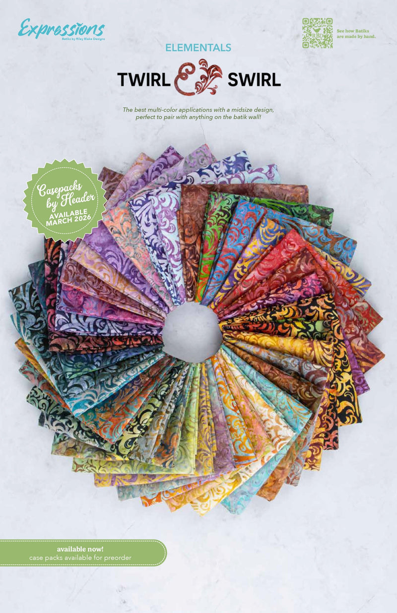 Twirl and Swirl official Riley Blake Designs collection and quilt project inspiration for Riley Blake Expressions Batiks Elementals Twirl & Swirl 2.5" Rolie Polie Strip Roll – 40 Pieces