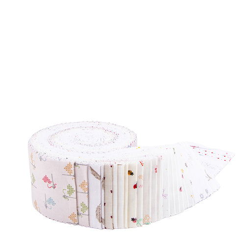 Hush Hush 5 2.5" Rolie Polie / strip roll by Riley Blake Designs showing 40 precut 2.5"-wide fabric strips for quilting and sewing