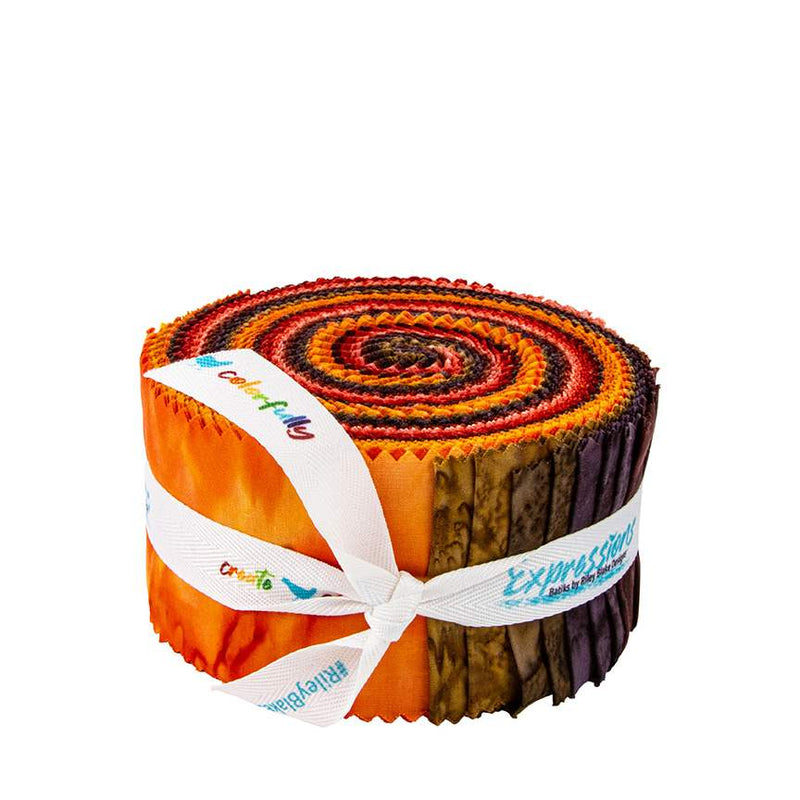 Riley Blake Expressions Batiks Hand-Dyes Warm Glow 2.5" Rolie Polie Strip Roll – 40 Pieces official Riley Blake Designs product view, manufacturer SKU RP-21007-40