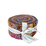 Expressions Batiks Elementals Twirl & Swirl 2.5" Rolie Polie / strip roll by Riley Blake Designs showing 40 precut 2.5"-wide fabric strips for quilting and sewing