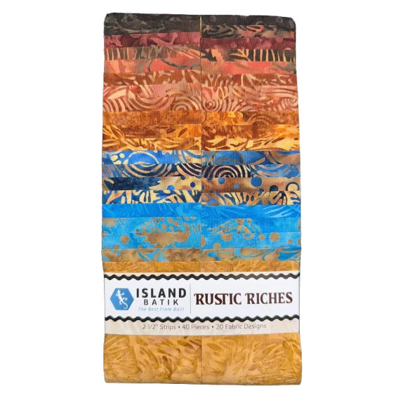 Island Batik Rustic Riches 2.5" Strip Pack – 40 Precut Batik Fabric Strips