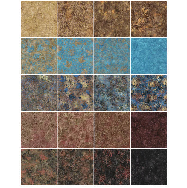 Island Batik Rustic Riches 10" Fabric Stack – 42 Piece Precut Batik Bundle