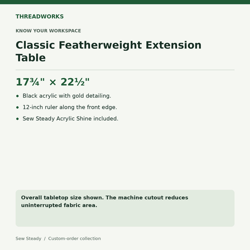 Sew Steady Classic Featherweight Extension Table – 17¾" × 22½" specifications and fit notes