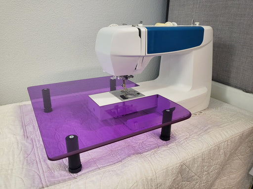 Purple Sew Steady extension table, full angled view; machine not included