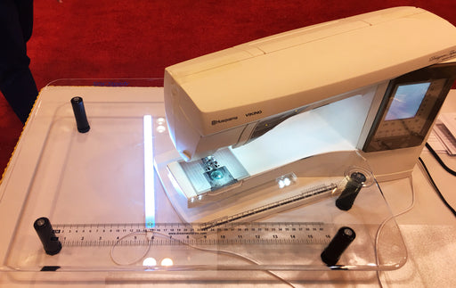 Quilters Angle table in use showing the angled machine cutout