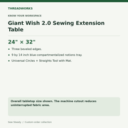 Sew Steady Giant Wish 2.0 Sewing Extension Table – 24" × 32" specifications and fit notes
