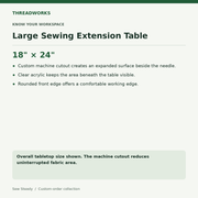 Sew Steady Large Sewing Extension Table – 18" × 24" specifications and fit notes
