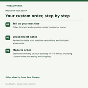 Sew Steady table ordering guide: estimated doorstep delivery in 4–6 weeks including processing and shipping