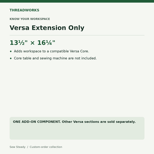 Sew Steady Versa Extension Only – 13½" × 16¼" specifications and fit notes
