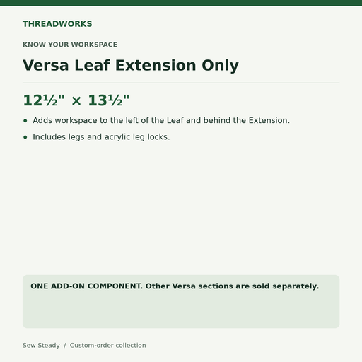 Sew Steady Versa Leaf Extension Only – 12½" × 13½" specifications and fit notes