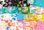 Sparkle Mart collection overview with retro novelty prints in pink, turquoise, green, yellow and black