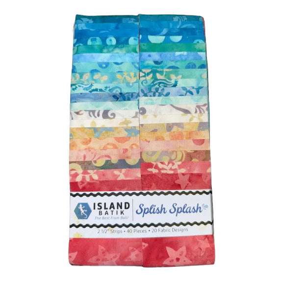 Island Batik Splish Splash 2.5" Strip Pack – 40 Precut Batik Fabric Strips