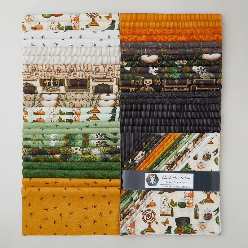 White Owl Textiles Dark Academia 10" Stack – 42 Precut Fabric Squares