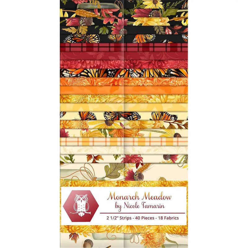 White Owl Textiles Monarch Meadow 2.5" Strip Pack – 40 Precut Fabric Strips