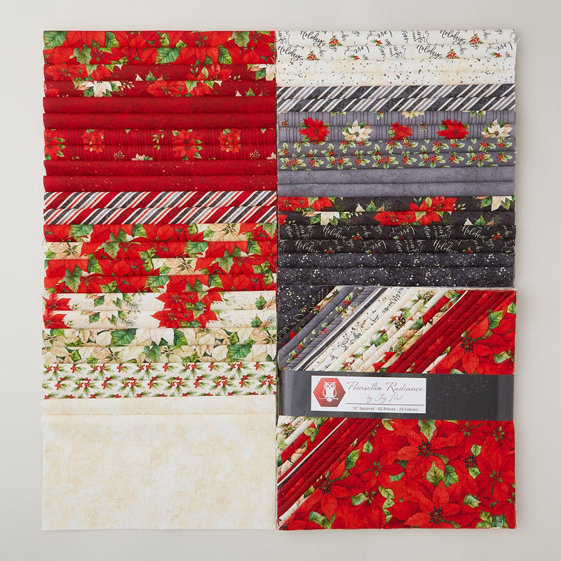 White Owl Textiles Poinsettia Radiance 10" Stack – 42 Precut Fabric Squares