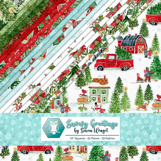 White Owl Textiles Snowy Greetings 10" Stack – 42 Precut Fabric Squares