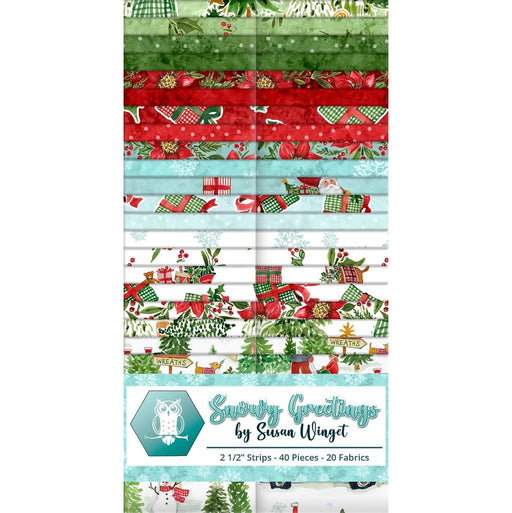 White Owl Textiles Snowy Greetings 2.5" Strip Pack – 40 Precut Fabric Strips