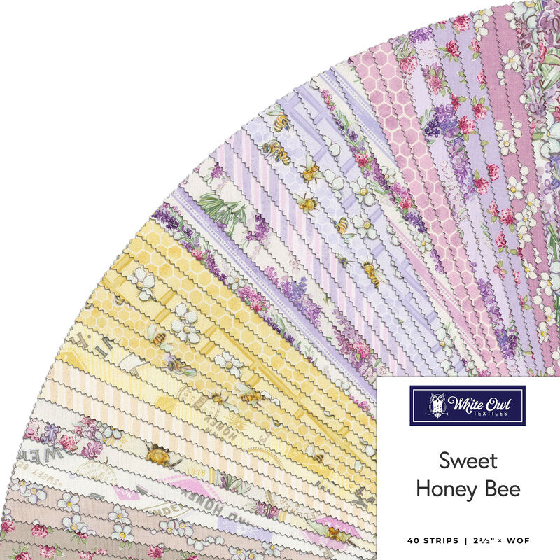 White Owl Textiles Sweet Honey Bee 2.5" Strip Pack – 40 Precut Fabric Strips