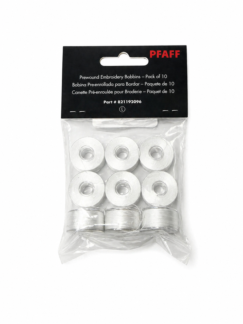Pfaff Prewound Embroidery Bobbins – 10 Pack | White or Black | Fits Icon Series